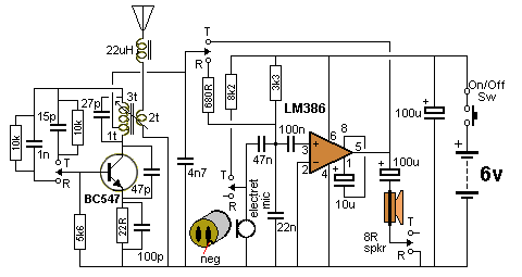 Two Transistor Simple Walkie Talkie Circuit Diagram - 27mhz Walkie Talkie With Lm386 Audio Amplifier - Two Transistor Simple Walkie Talkie Circuit Diagram