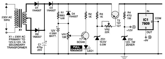 Mini Ups System Circuit Diagram - Mini Ups The 12v Battery Will Drop 0 6v Across D4 And A Further 2v Across The Emitter Collector Of The Darlington Transistor T2 - Mini Ups System Circuit Diagram